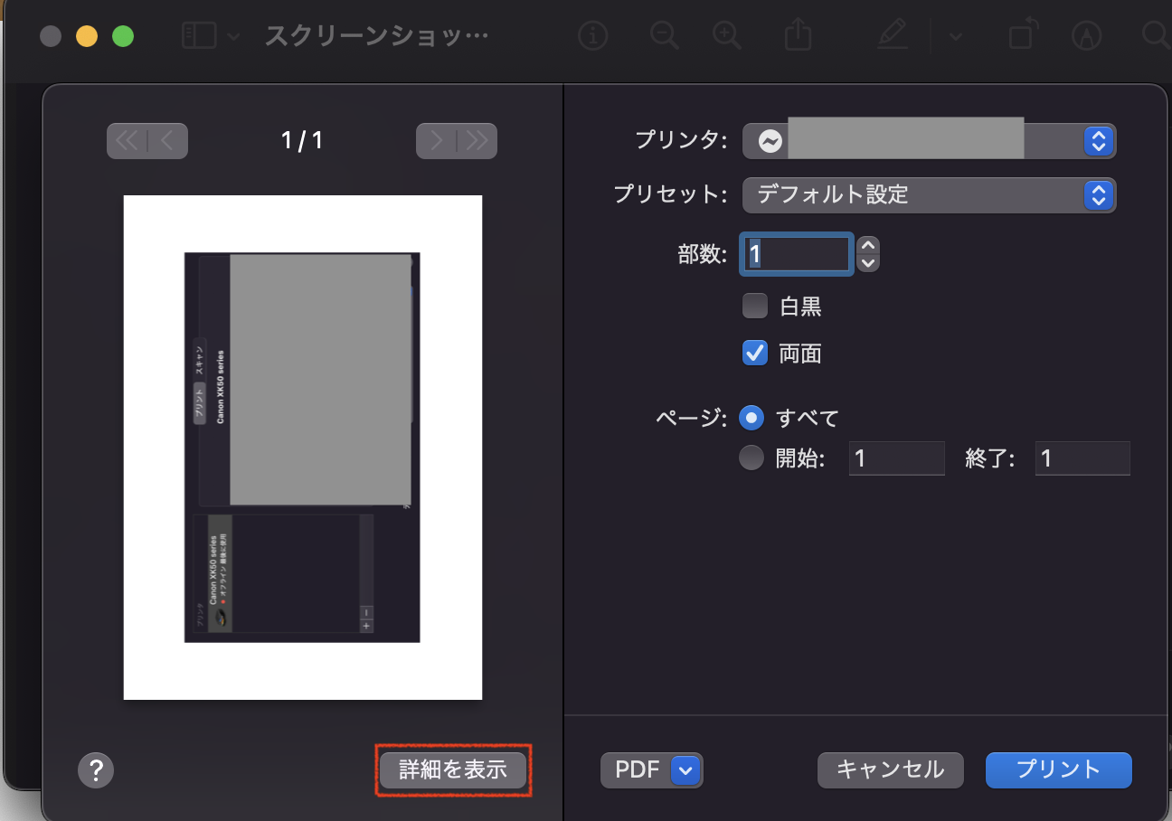 「詳細設定」から用紙サイズや方向を指定