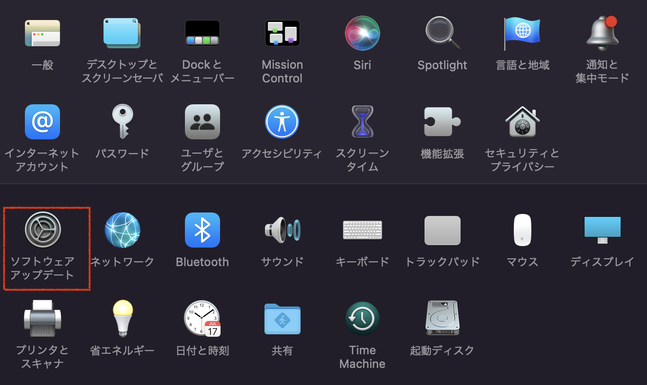 「ソフトウェアアップグレード」をクリック