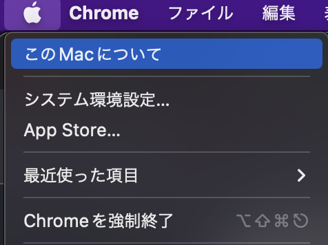 上部アップルメニューから「このMacについて」をクリック